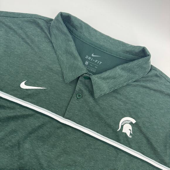 Nike Dri-Fit Michigan State Spartans Polo Golf Shirt Green White Men's Size XXL - Picture 1 of 8
